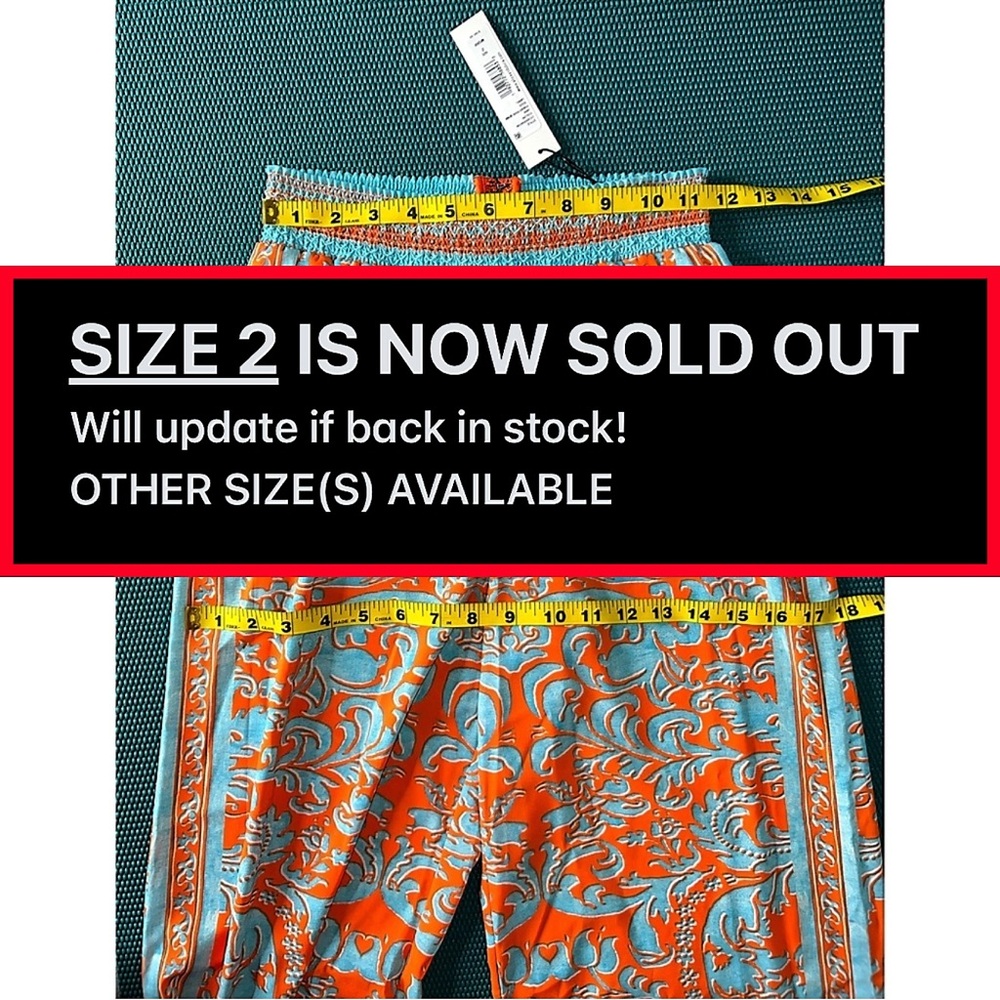Alice + Olivia Athena Smocked Waistband Wide Leg Sienna Orange Blue Pant - Picture 11 of 17